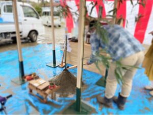 耳納連山を眺望できる贅沢な二世帯住宅　地鎮祭